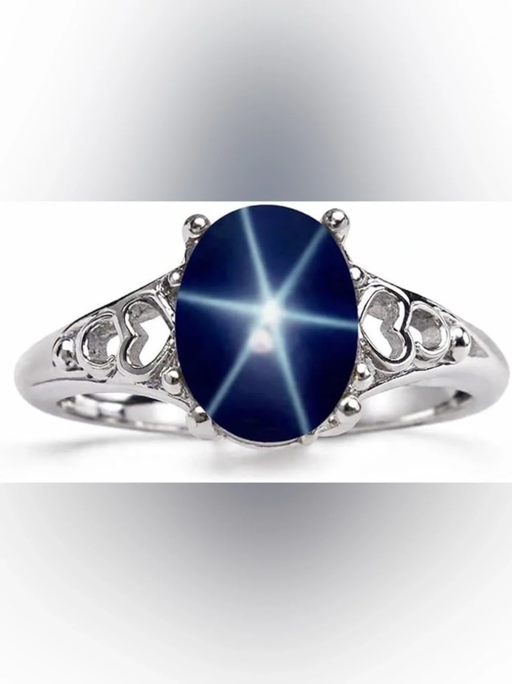 Sterling Silver Star Sapphire Heart-Accent Ring in Blue